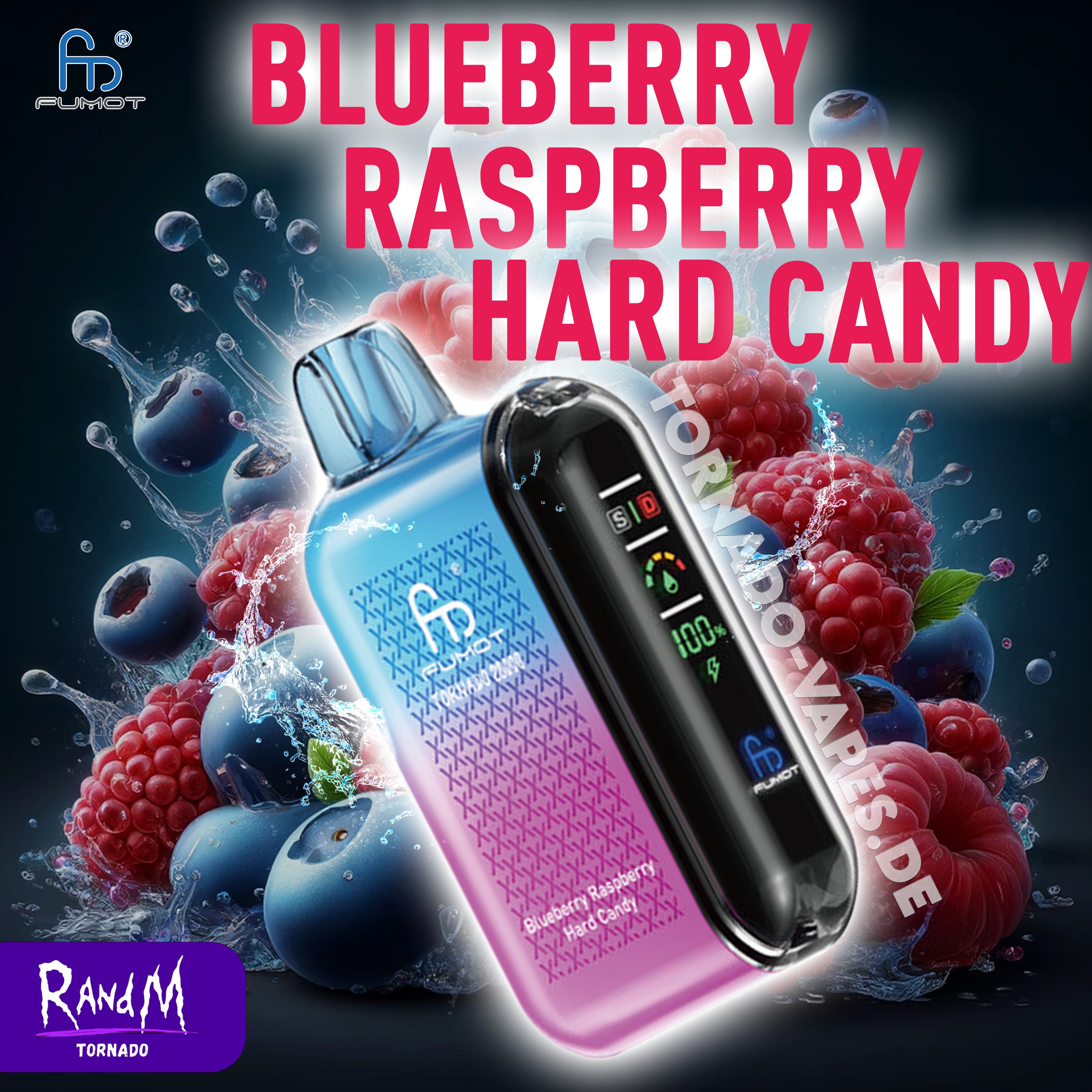 RandM Tornado Vape 20000- Blueberry Raspberry Hard Candy