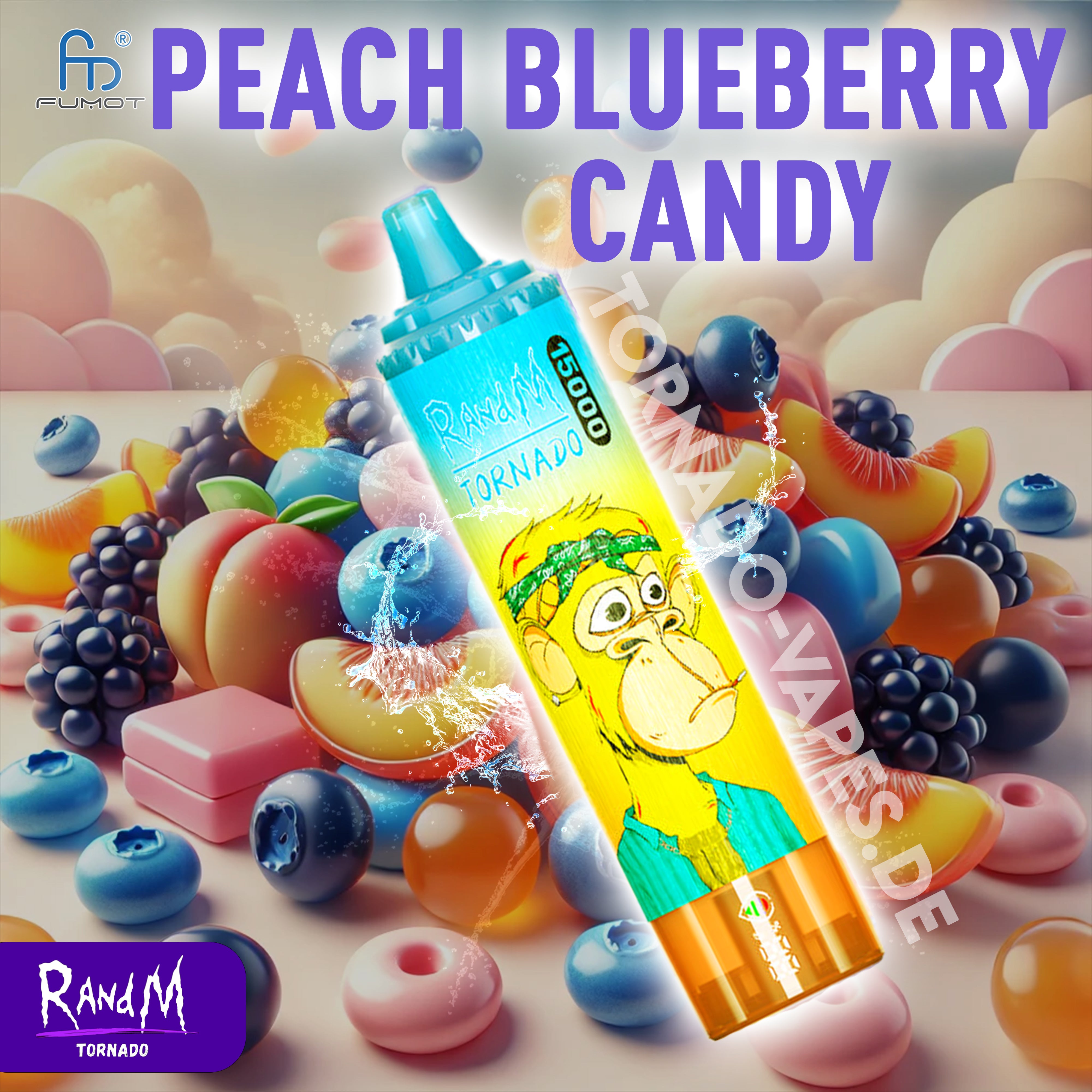 RandM Tornado Vape 15000- Peach Blueberry Candy