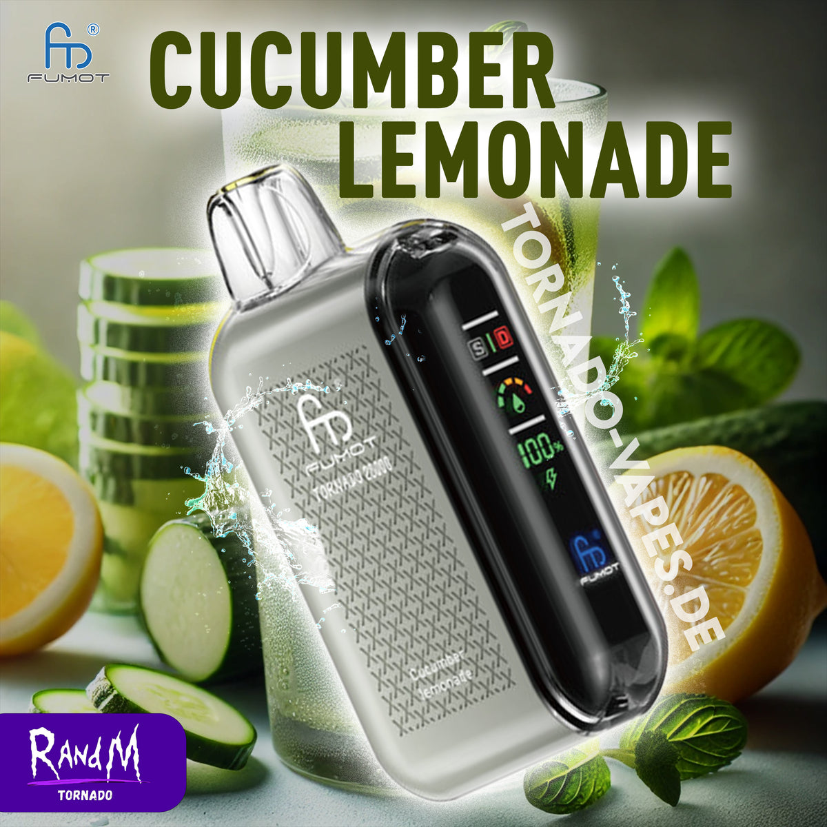 Vape Gurke NEU RandM Tornado Vape 20000- Cucumber Lemonade Ripple+ Pods Power | Pfefferminze, Gurke ( Vape Gurke NEU RandM Tornado Vape 20000- Cucumber Lemonade Ripple+ Pods Power | Pfefferminze, Gurke (