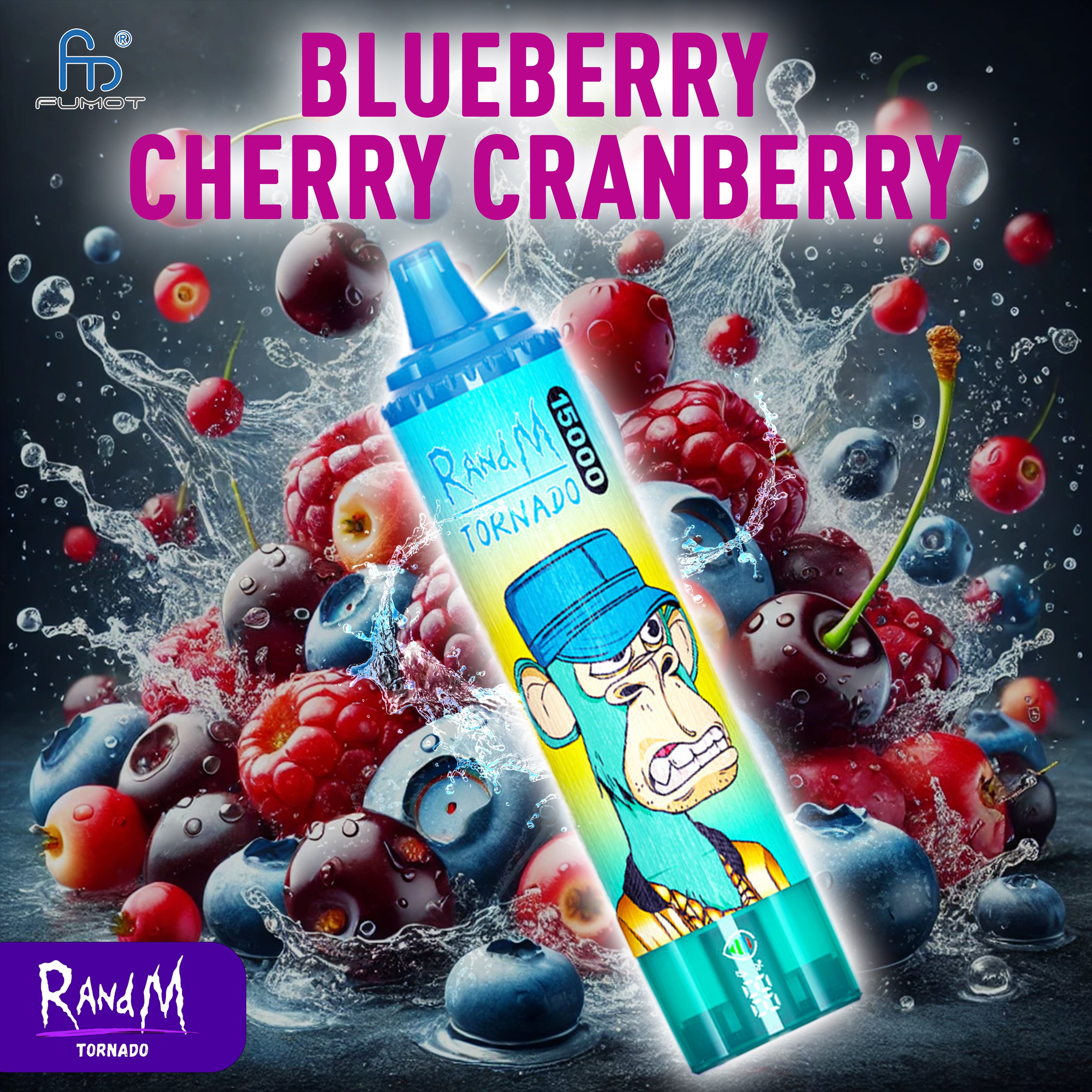 TORNADO RandM Vape 15000 Blueberry Cherry Cranberry