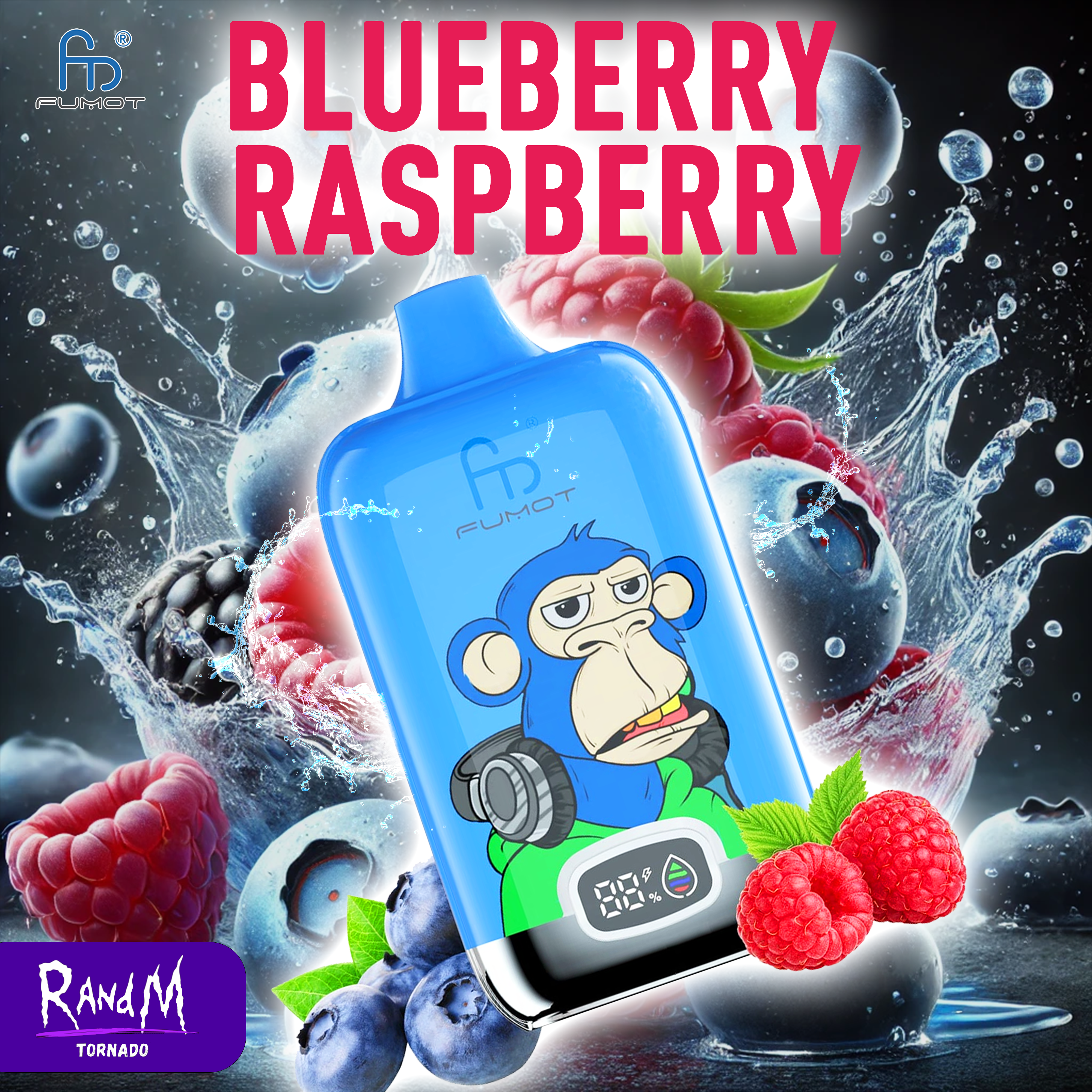 TORNADO RandM Vape 12000 DIGITAL BOX Blueberry Raspberry