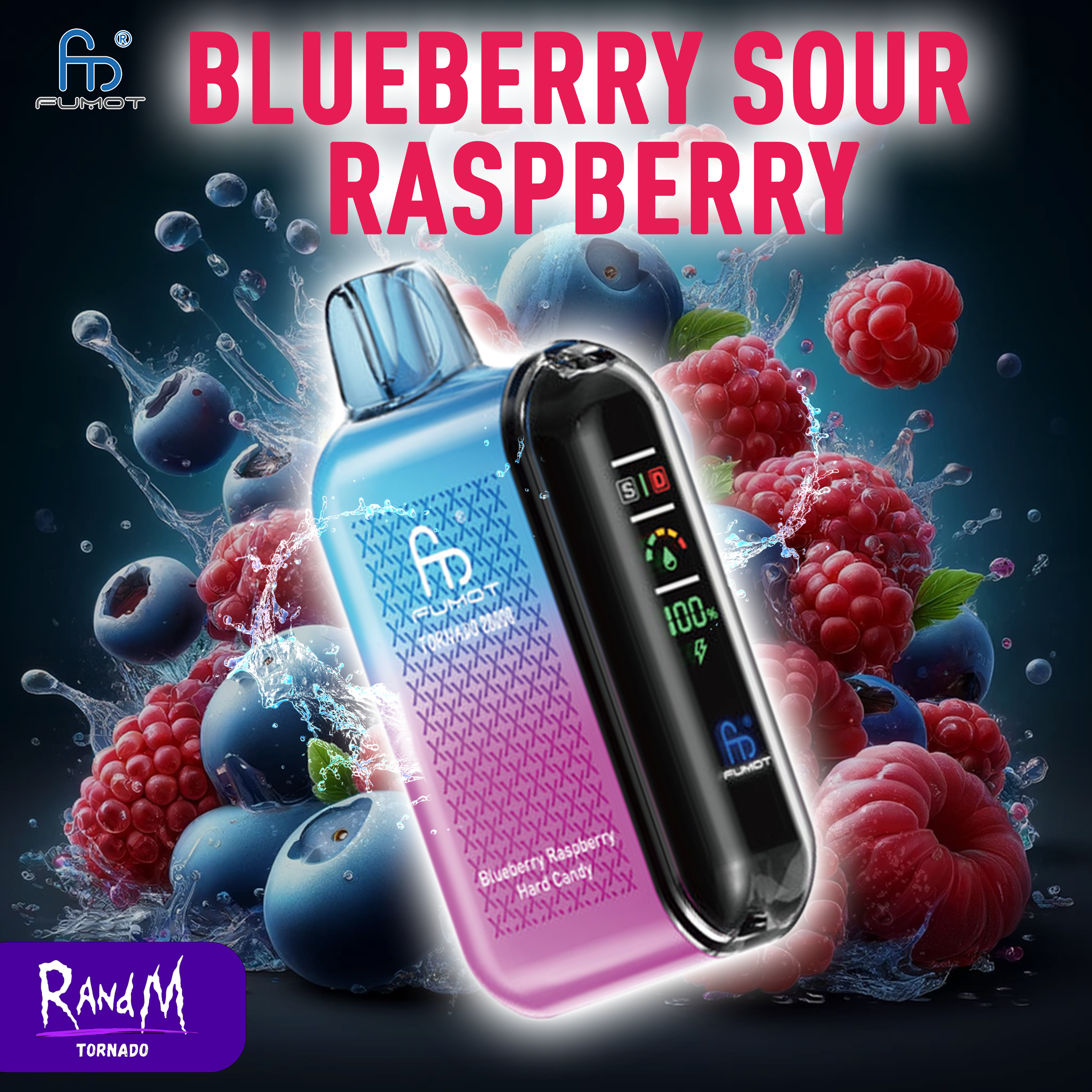 RandM Tornado Vape Blueberry  20000our Raspberry