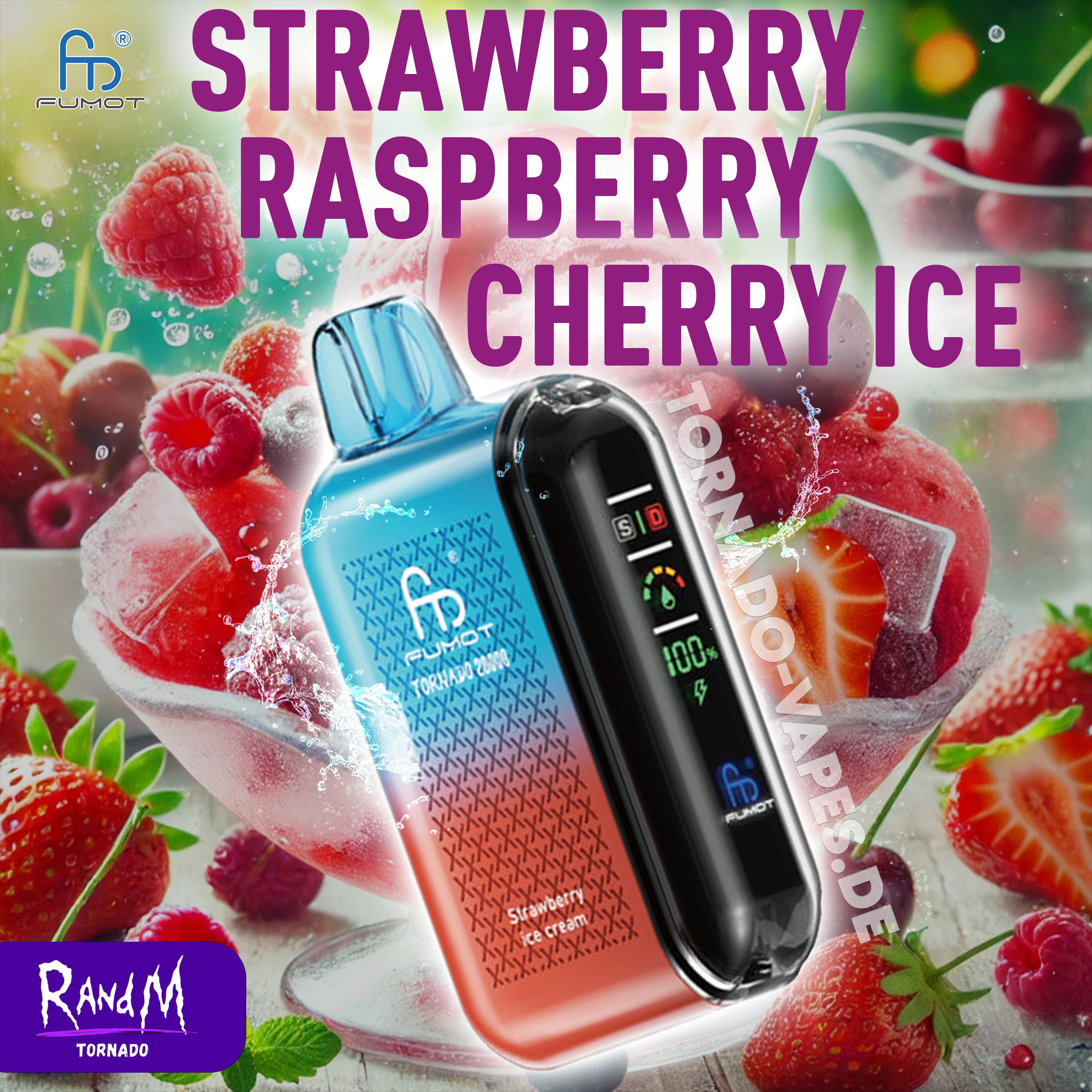RandM Tornado Vape 20000-Strawberry Raspberry Cherry Ice